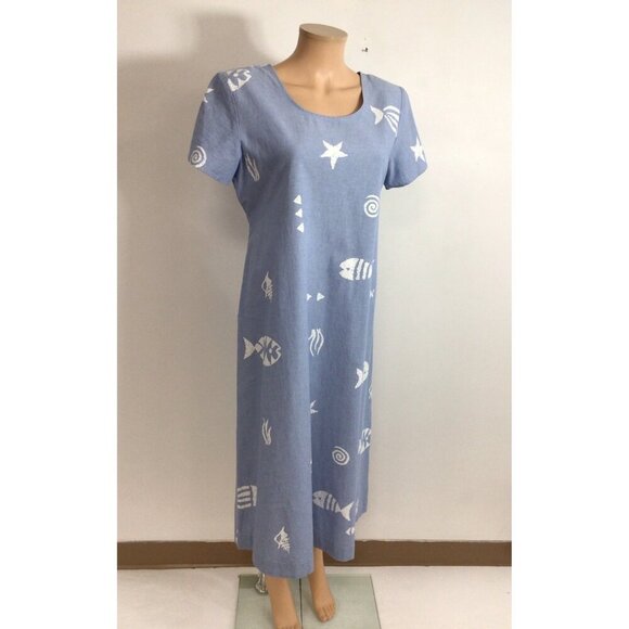 Connie Choi Blue Dress Nautical Beach Print Womens Medium - Picture 3 of 8
